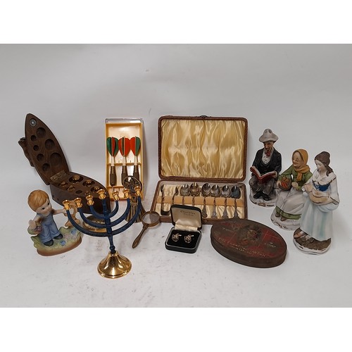 133 - Mixed Lot of Collectables to include Brass Weights in Wood Iron shaped Case, ceramic figures, EPNS C... 