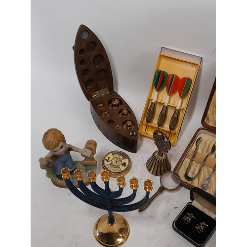 133 - Mixed Lot of Collectables to include Brass Weights in Wood Iron shaped Case, ceramic figures, EPNS C... 