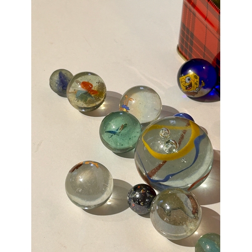 300 - Collection Of Vintage Glass Various Sized Marbles Some Displaying Carton Faces.