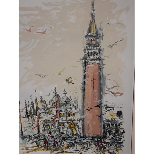 146 - Large Framed and Glazed Ltd Edition 20/70 'Piazzo San Marco' signed lower right, 65cm x 82cm