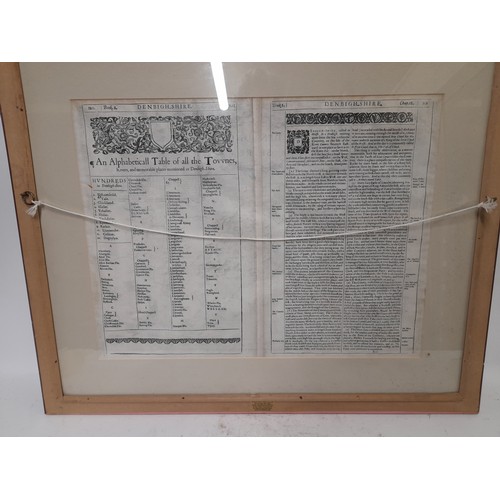 149 - Framed and Glazed 1610 Map of Denbighshire with details verso, 72cm x 59cm