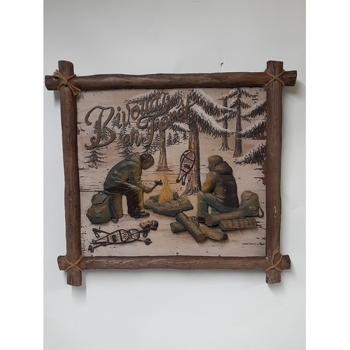 294 - Relief Picture plaster figures on painted wood background with plaster frame, 55cm x 51cm