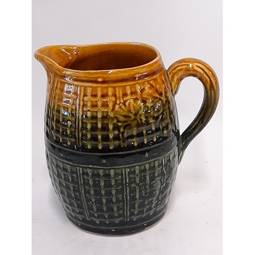 470 - Majolica Pottery Jug with Basket weave Pattern, 16cm high