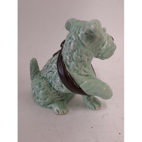 310 - Sylvac Ware, Green Terrier with paw in sling, 9.5cm high