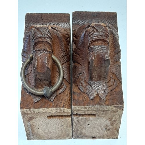 333 - 2 x Carved Lions Heads, each block 13cm high x 7cm wide