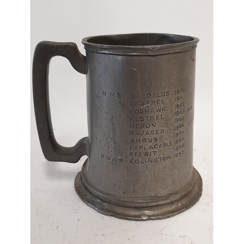 335 - Military Interest Presentation Pewter Mug, 12cm high