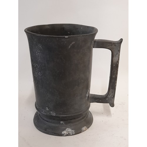 336 - Antique Pewter Mug with Inscription quart size