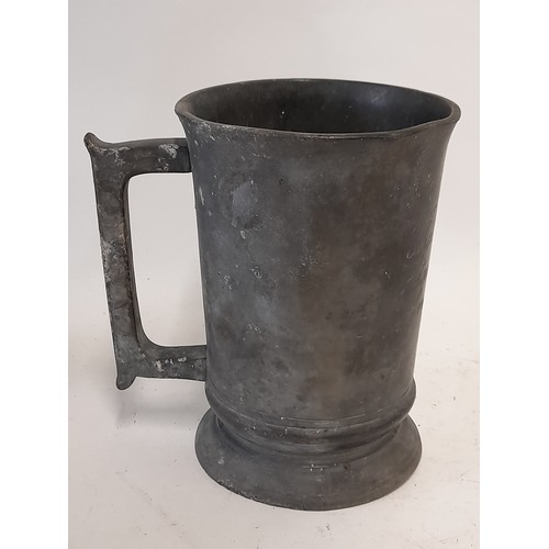 336 - Antique Pewter Mug with Inscription quart size