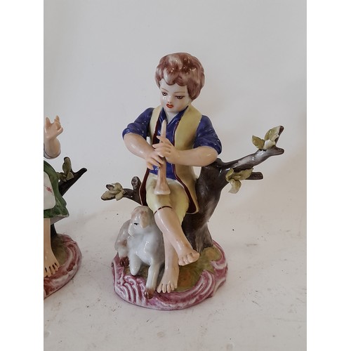 347 - 2 x Meissen marked figures, Boy with Lamb and Girl with Pigs, 13cm high