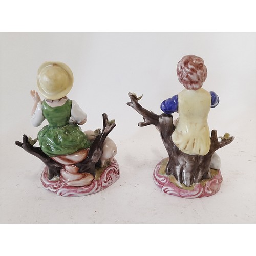 347 - 2 x Meissen marked figures, Boy with Lamb and Girl with Pigs, 13cm high