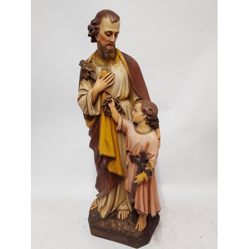 520 - Large Plaster Religious Figure of St Joseph and Child, 62cm high