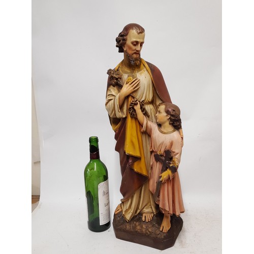 520 - Large Plaster Religious Figure of St Joseph and Child, 62cm high