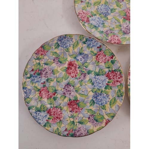 536 - 3 x James Kent, Longton Hydrangea Patter Plates, 16.5cm diamter