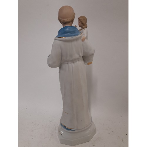 551 - Vintage Bisque Porcelain Figure of St Anthony of Padua with Child, 36cm high