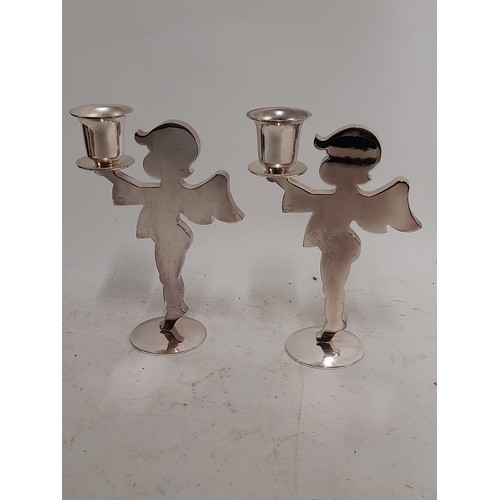 552 - Pair of Modern Silver Plate Candle Holders, 15cm high x 10cm wide