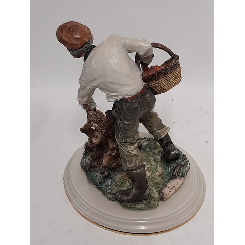 562 - Large Capodimonte Figure of an Old Man Picking Mushrooms,  30cm high x 26cm wide