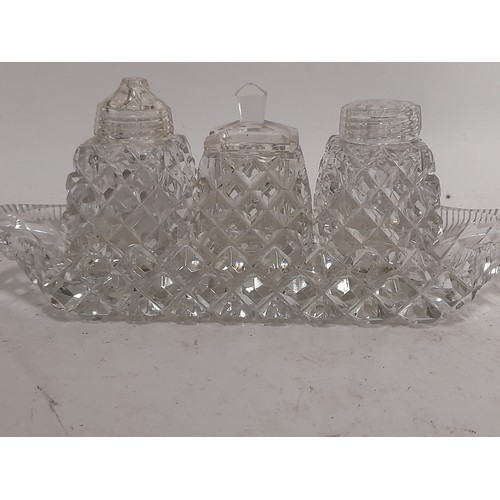 575 - Glass Condiment Set in Tray, 22cm long