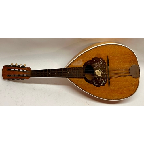 German Vintage Flower Inlay Decoration String Mandolin. 62cm x 24cm x 10cm.