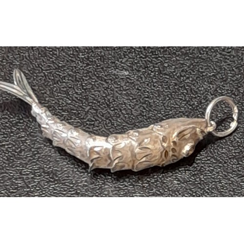 592 - Silver Coloured Articulated Fish Pendent 6cm long, No Marks