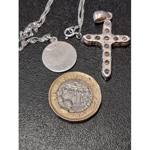 593 - Silver St Christopher on chain with a Silver Cross, both marked 925