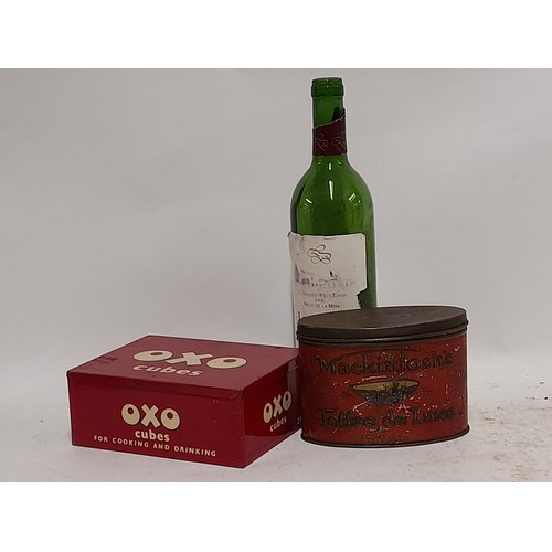 623 - 2 x Vintage Tins, 1 OXO 17cm x 13cm x 7cm and a Mackintosh's Toffee tin, 14cm x 7.5cm x 10cm