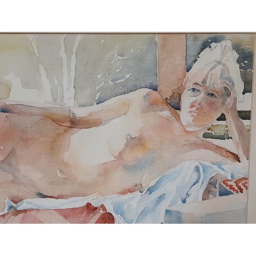 626 - Framed and Glazed Watercolour of a reclining nude, 65cm x 5cm