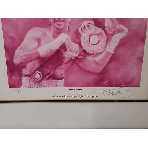 651 - Signed Framed and Glazed Ltd Edition Print of Boxer David Haye By Stephen Doig 46/295, 46cm x 37cm