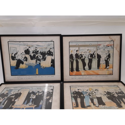 668 - 4 x Framed and Glazed Naval Themed Cartoons, 39cm x 32cm