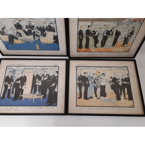 668 - 4 x Framed and Glazed Naval Themed Cartoons, 39cm x 32cm