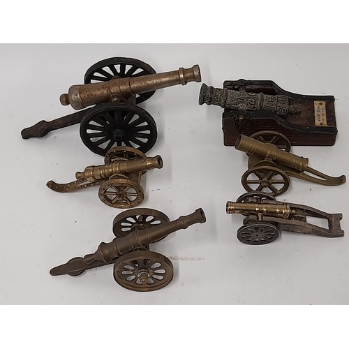 691 - 6 x Cannons to include Brass, largest 21cm long x 10cm high