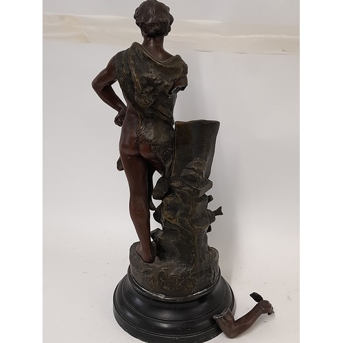 706 - Spelter, Henri Louis Levasseur, Genie Du Travail signed in cast with damage to arm, 49cm high