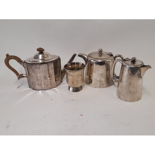 708 - 3 Silver plate pots and a Beaker with a Quantity of Cutlery