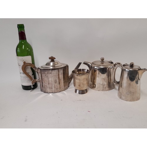 708 - 3 Silver plate pots and a Beaker with a Quantity of Cutlery