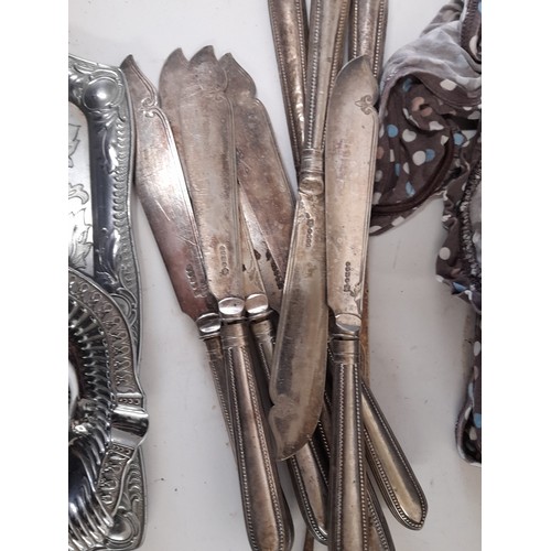 708 - 3 Silver plate pots and a Beaker with a Quantity of Cutlery