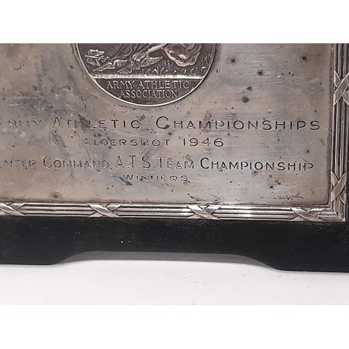 187 - Army Athletics Championship 1946 winners Plaque, 15cm x 13cm