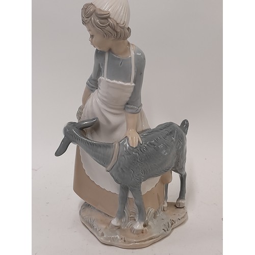 194 - 2 x Nao Figures, Girl with Goat and a Goose, Tallest 31cm