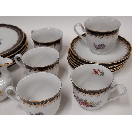 222 - Winterling Baveria, 6 Plates, 6 Cups, 6 Saucers, Sugar Bowl and a Jug, Floral Pattern.     (20)