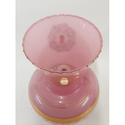 235 - Pink Opaline Vase with paper label, 25cm high