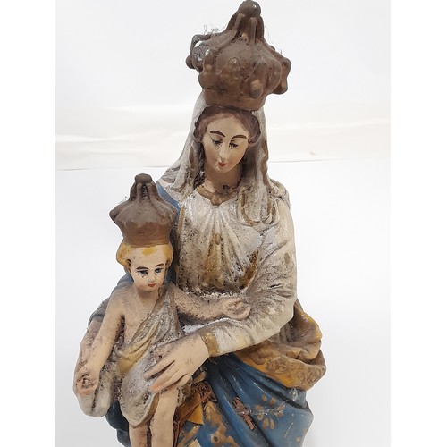 240 - Vintage Chalk/Plaster Figure of Mary and Child, 47cm x 16cm