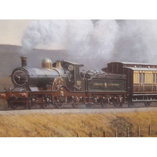 244 - Large Framed and Glazed Print of a Great Western Steam Train passing a group of Farm workers and the... 