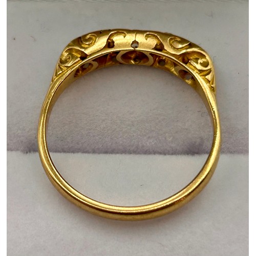 168 - Tested Due To No Hallmarks 18Ct Gold Hallmarked Eternity  Ring With Three Raised Diamonds. Size Q, 3... 