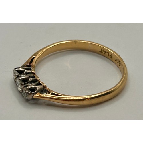 167 - 18Ct Gold Hallmarked Platinum Ring To Include Three Small Raised Diamonds. Size P, 2.00Grams.