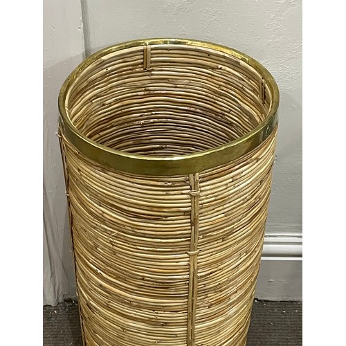 389 - Vintage Rattan/ Canework  And Brass Stand / Basket. 29 cms Diameter 60 cms High