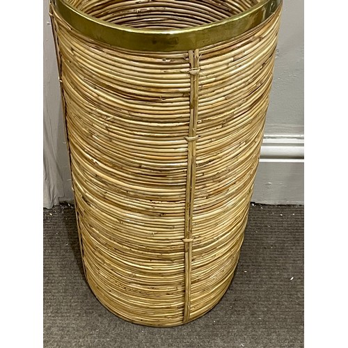 389 - Vintage Rattan/ Canework  And Brass Stand / Basket. 29 cms Diameter 60 cms High