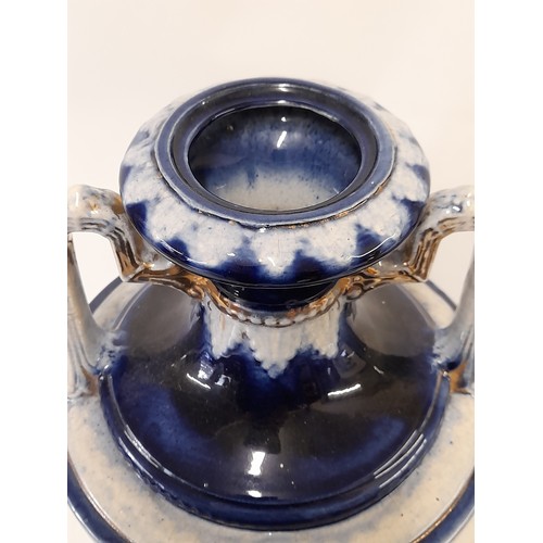 401 - Antique Large Porcelain Royal Vienna  Cobalt Blue Urn on Plinth  54cm high x 23cm wide