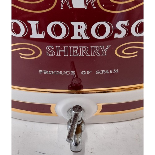 432 - Large Ceramic Sherry Dispensing Barrel for OLOROSO Sherry In 2 Parts with Tap 40cm high x 36cm wide