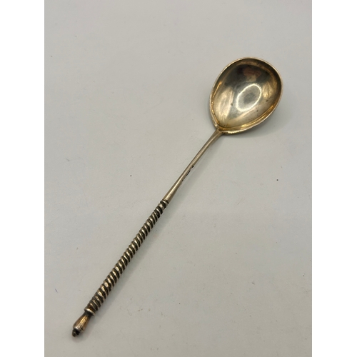 261 - Antique Russian Silver Ornate Twist  Spoon. 13cm x 2.5cm, 13.4Grams.