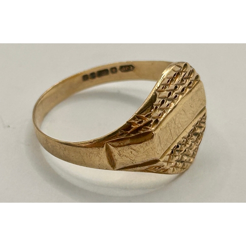 264 - 9Ct Gold Hallmarked Signet Ring. Size T, 2.86Grams.