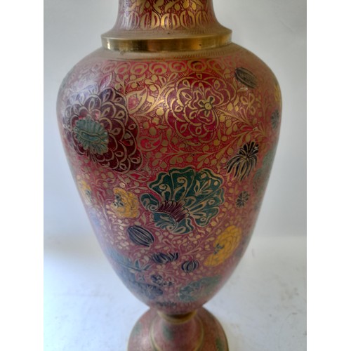 280 - Large Brass Cloisonné Style Floor Standing Vase.  61cm high