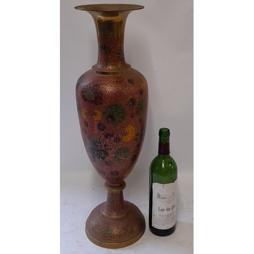 280 - Large Brass Cloisonné Style Floor Standing Vase.  61cm high